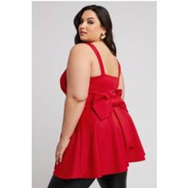 Yours London Curve Red Bow Back Peplum Top, Women's Curve & Plus Size, Yours London - 22-24