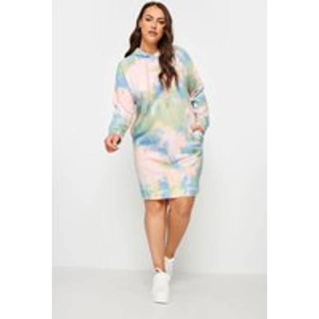 Yours Curve Pink & Green Tie Dye Hoodie Dress, Women's Curve & Plus Size, Yours - 26-28