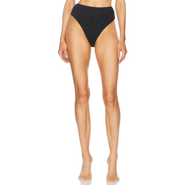 PatBO Metallic Jacquard High Waist Bikini Bottom in Black - Black. Size L (also in XS). (L)