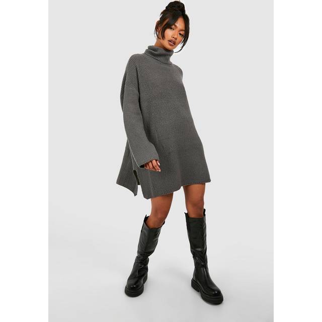 Womens Roll Neck Tunic Jumper Dress - Grey - Xs, Grey