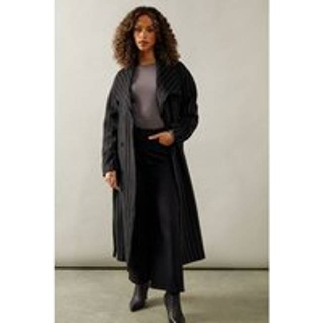 Wallis Womens Jacket Black Pinstripe Shawl Collar Belted All Seasons