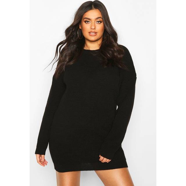 Womens Plus Crew Neck Jumper Dress - Black - 20, Black