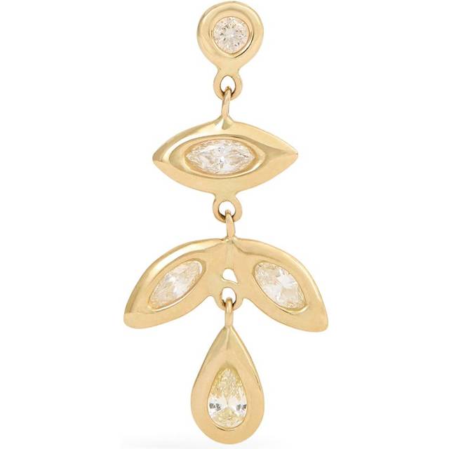 Jacquie Aiche Yellow Gold and Diamond Petal Single Drop Earring - One size