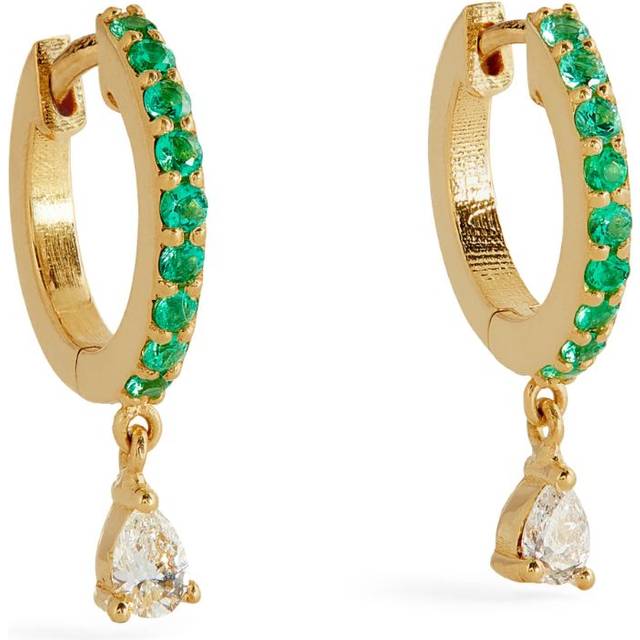 Jennifer Meyer Yellow Gold, Diamond and Emerald Huggie Earrings - One size