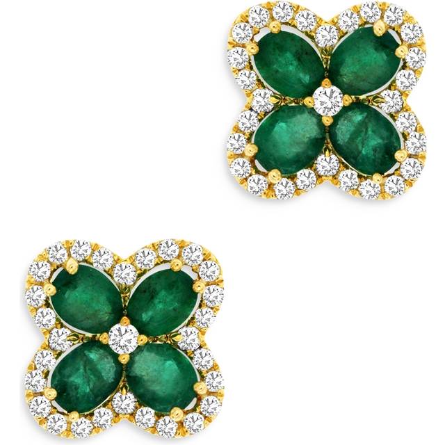 Bloomingdale's Fine Collection Emerald & Diamond Clover Stud Earrings in 14K Yellow Gold - Exclusive