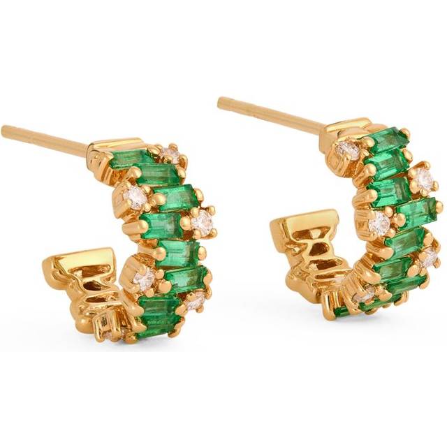 Suzanne Kalan Yellow Gold, Emerald and Diamond Shimmer Hoop Earrings - One size