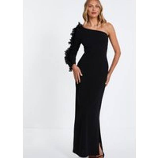 Womens Black Frill One Shoulder Maxi Dress - 8