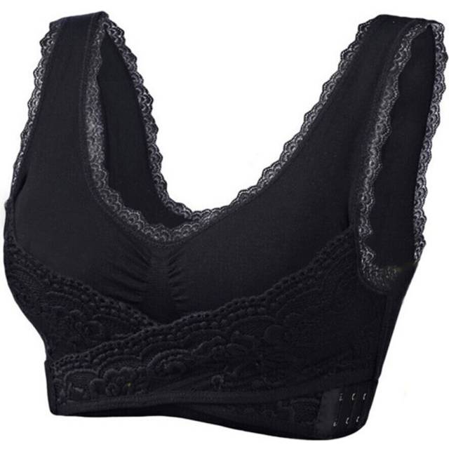 (Black, 3XL) Women Comfy Corset Bra Front Cross Side Buckle Lace Bras Slim &Shape Posture Bra