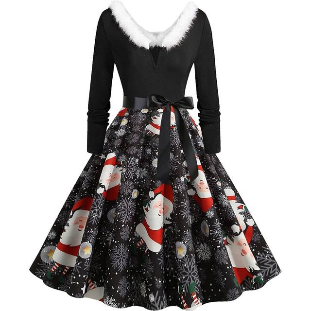 (S, grey) Women's Retro Long-sleeved Temperament Midi Skirt Temperament Print Mid-waist Skirt