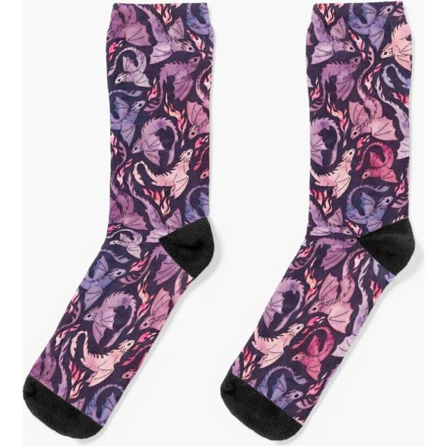 Dress Socks Dragon fire dark pink purple Novelty Fancy Crazy Pattern Crew Casual for Men Women