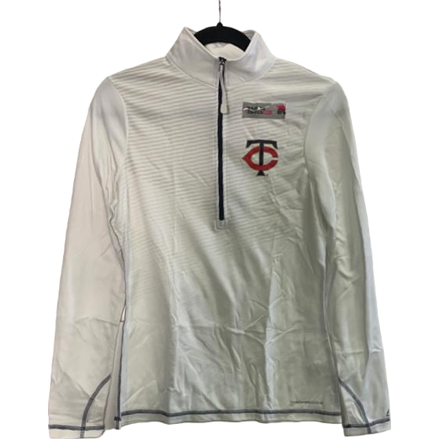 Majestic men's minnesota twins half zip long sleeve jacket, white, small