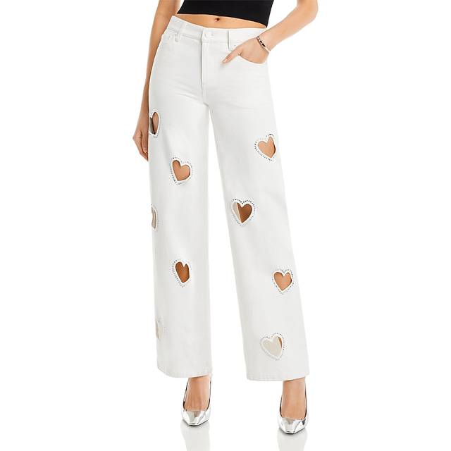 Alice + Olivia Karrie Embellished Heart Cutout Off White Jean