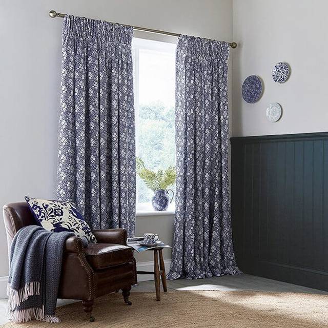 Burleigh x Bedeck of Belfast Calico Lined Curtains 66" x 54", Blue