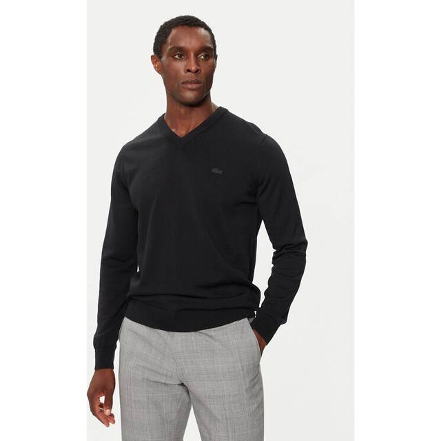 Lacoste Merino Wool Monochrome V Neck Sweater Size 4 - M Noir