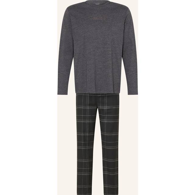 Calvin Klein – Mörkgrå pyjamas med lång ärm och byxor i flanell-Grå/a