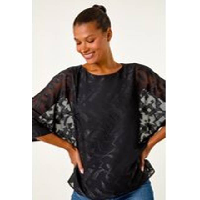 Roman Black Zig Zag Burnout Overlay Tunic Top - Size 10