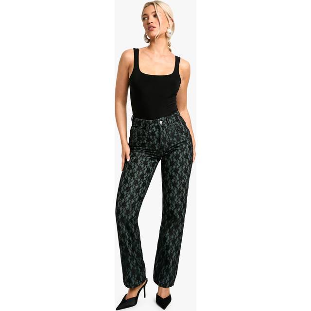 Womens Lace Overlay Straight Leg Jeans - Black - 10, Black