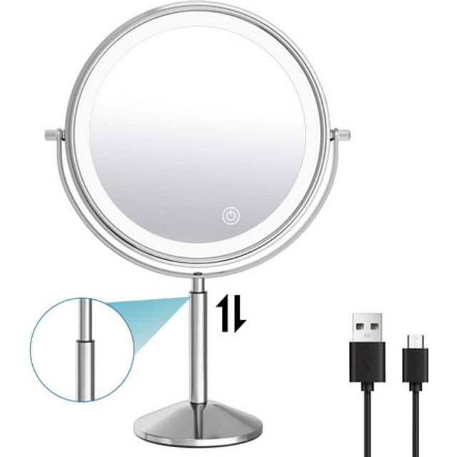 "TUSHENGTU 9"" Magnifying Makeup Mirror with LightLED Rechargeable 3000mAh,10x Height Adjustable Shaving Mirrors Free Standing Desk Vanity Mirror"