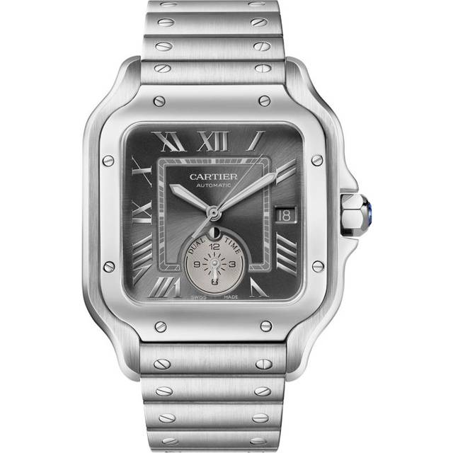 Rhodium-Plated Santos de Cartier Dual Time Watch - Silver - 40mm
