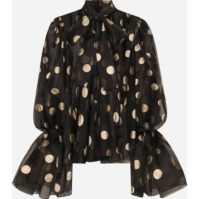 Dolce & Gabbana Silk Organza Jacquard Blouse With Polka-dot Design And Pussy-bow - Woman Shirts And Tops Print 36