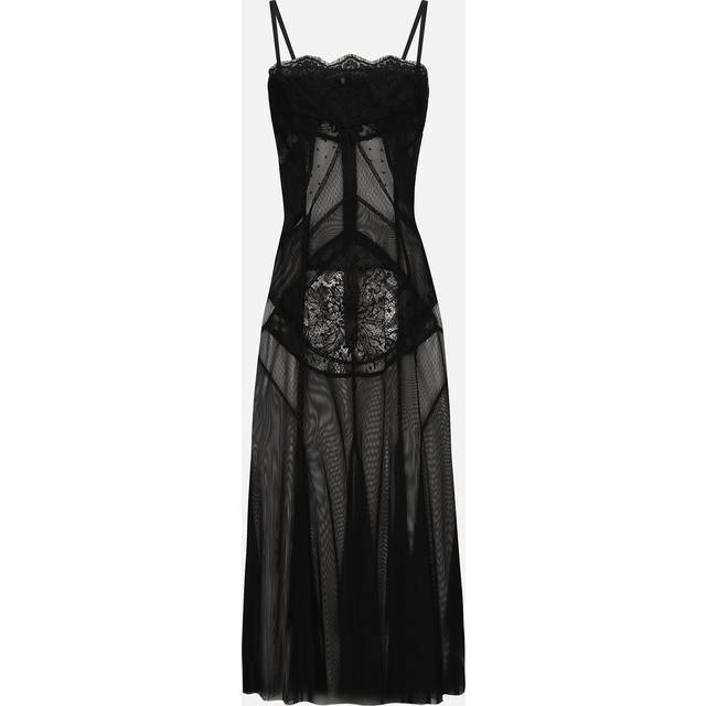 Dolce & Gabbana Tulle, Mesh And Lace Calf-length Slip Dress - Woman Dresses Black 46