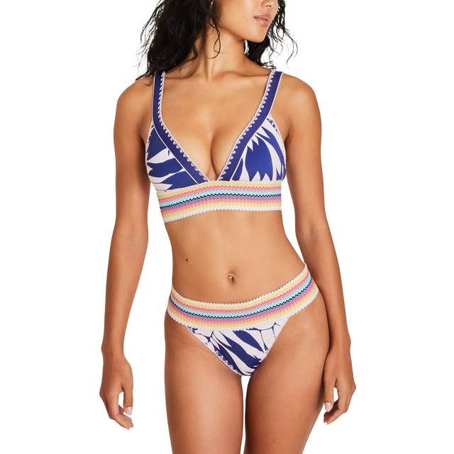 Accessorize Palm Print Elastic Trim Bikini Bottoms, Blue/Multi