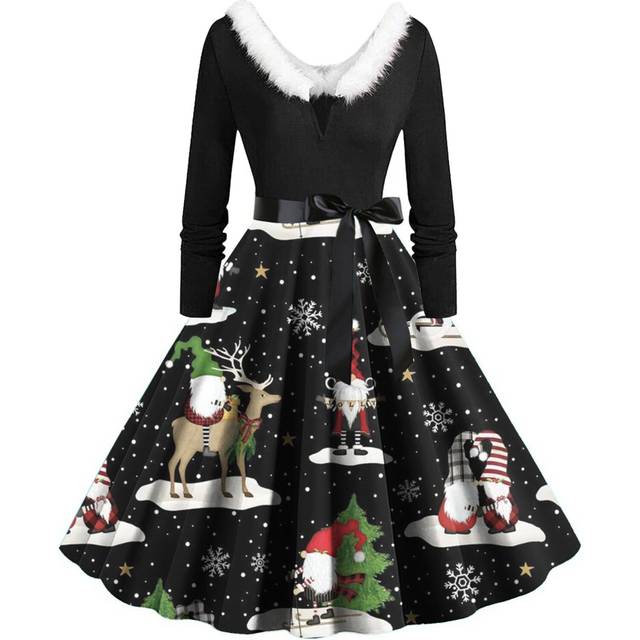 (XL, 4) Women's Retro Long-sleeved Temperament Midi Skirt Temperament Print Mid-waist Skirt
