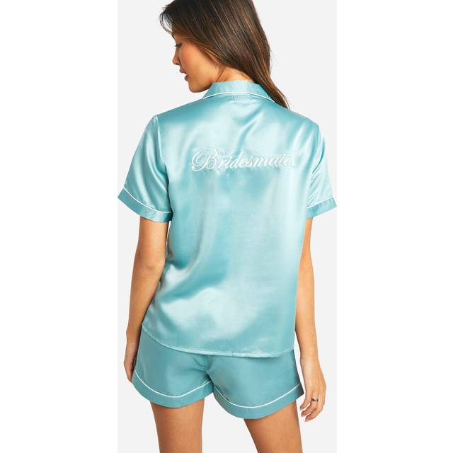 Womens Bridesmaid Satin Pj Short Set - Green - 14
