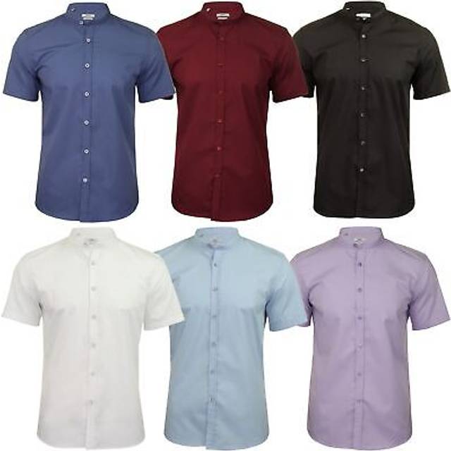 Xact mens grandad nehru collar plain poplin shirt, short sleeved, slim fit
