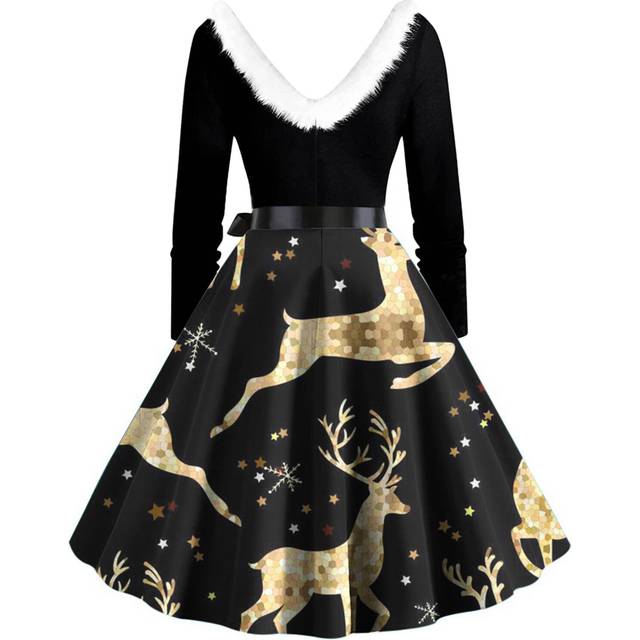 (M, 1) Women's Retro Long-sleeved Temperament Midi Skirt Temperament Print Mid-waist Skirt