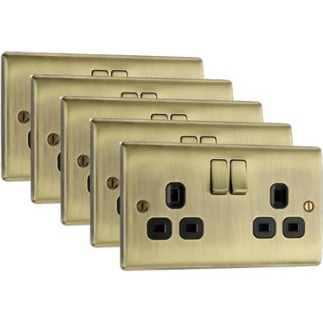 BG Electrical Bg Nexus Nab22B 13A Switched Double Plug Socket 2 Gang  Decorative Metal Power Outlet With Antique Brass Finish - Pack Of 5 - One Size