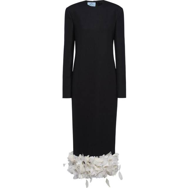 Prada Wool Feather-Trim Midi Dress - Black - 38