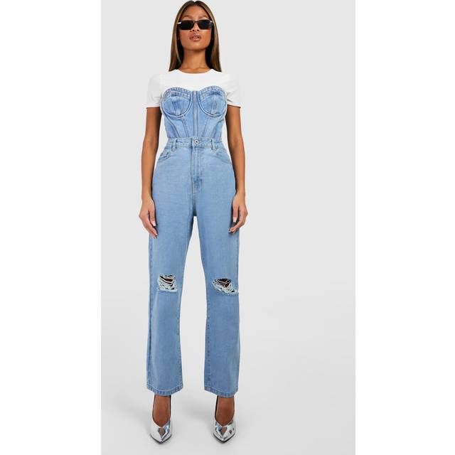 Womens Basics High Waisted Ripped Straight Leg Jeans - Grey - 8