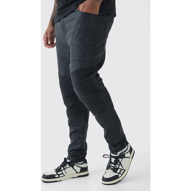 Plus Skinny Fit Coated Biker Jeans - Black - 44