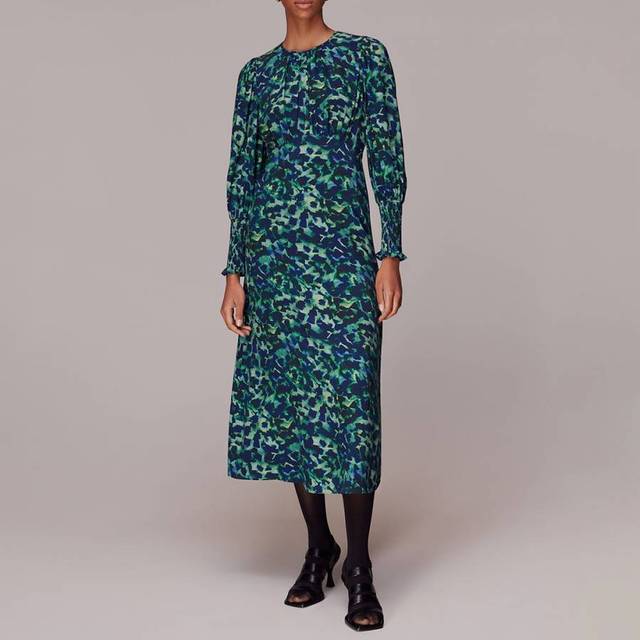 Whistles Womens Ink Cheetah-print Woven Midi Dress 6 - MULTI-COLOURED