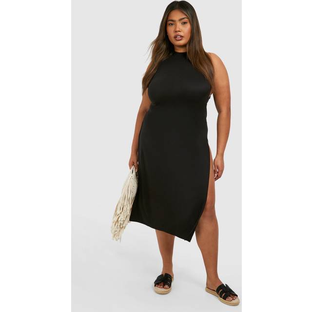 Womens Plus Basic Split Beach Dress Cover Up - Black - 26, Black