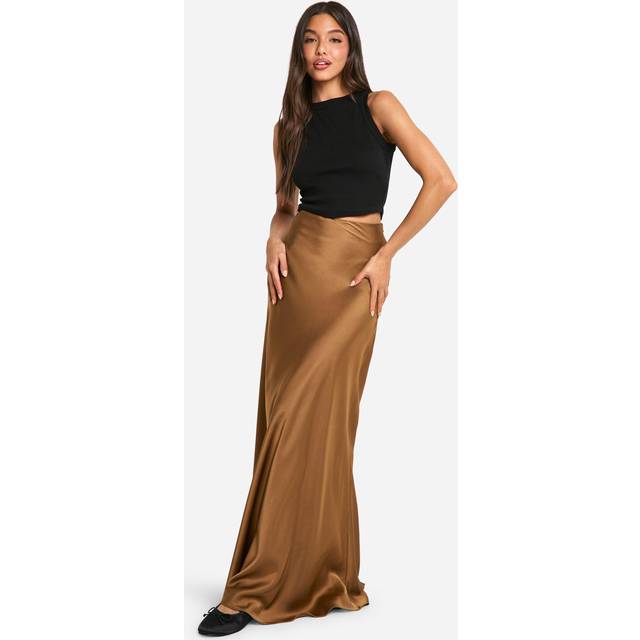 Womens Satin Slip Maxi Skirt - Brown - 12, Brown