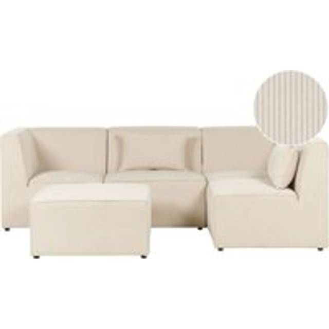 Beliani - Modern Corduroy 4 Seater Modular Left Corner Sofa with Ottoman Cushion Beige Lemvig