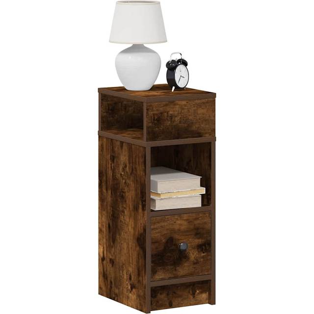 vidaXL Sängbord med låda rökfärgad ek 25x31x66 cm