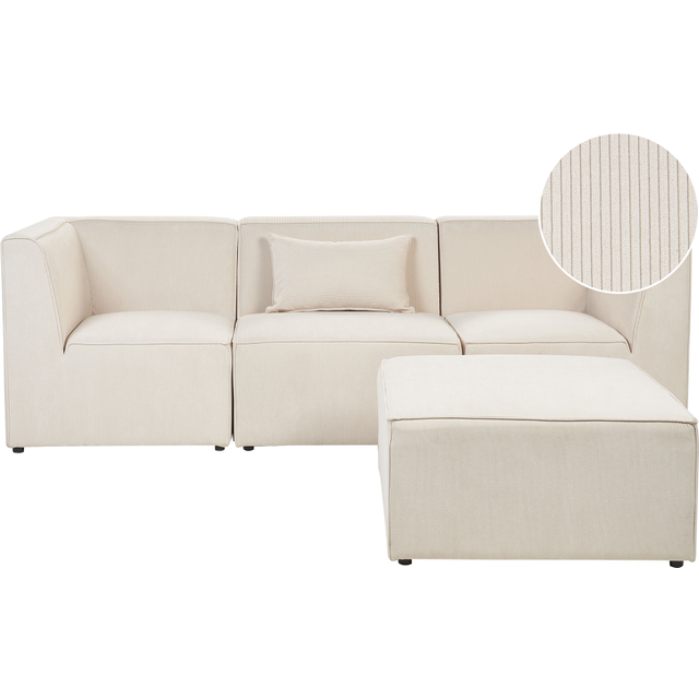 3 Seater Modular Jumbo Cord Sofa with Ottoman Beige LEMVIG