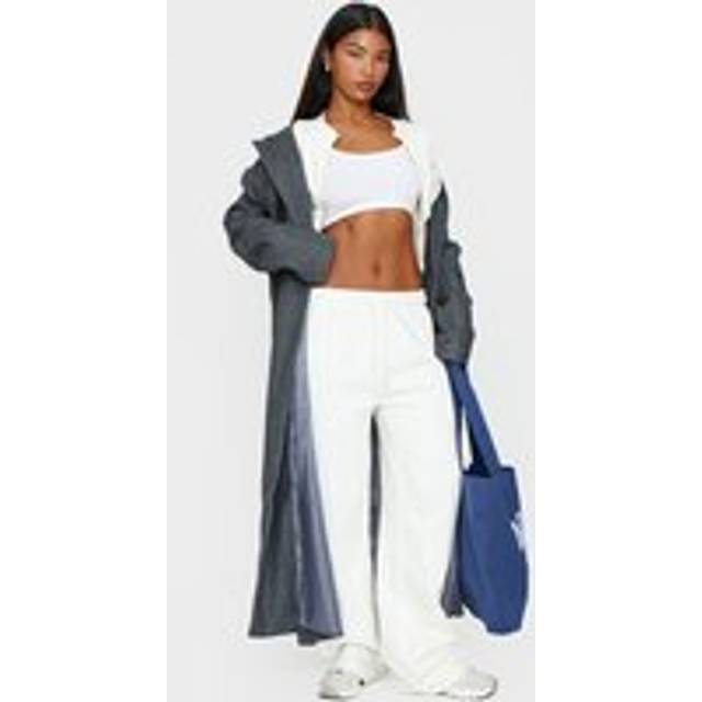 Cream Seam Detail Wide Leg Joggers, White - XL