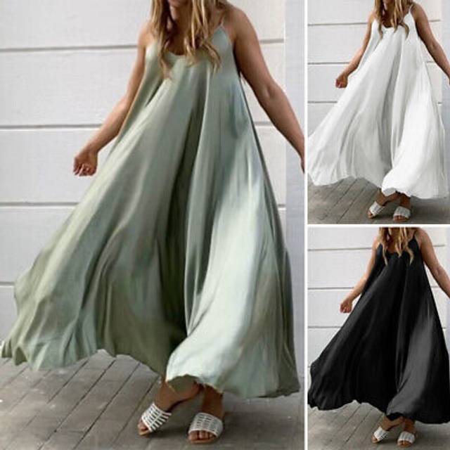 Uk womens spaghetti strap v neck sundress evening party long vest dress pus