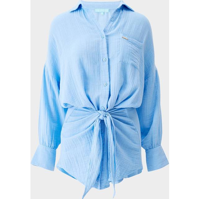 Sara Mini Shirt Dress - Dusty Blue - Melissa Odabash’s swimwear collections will take you straight from the beach to the pool party with ease. Timeless and sometimes inspired by her mother's '70s crochet designs, each design is not only comfortable but built to make you feel confident and supported on your next beach vacation.