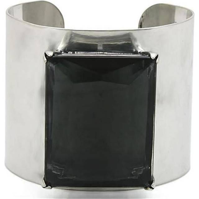 Alamode LO1145-6.75 Women Antique Silver Brass Bangle with Synthetic in Black Diamond - 6.75 in.
