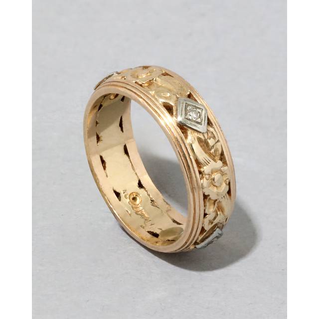 Alexis Bittar Antique 1920S 14K Gold & Diamond Floral Band Ring in Gold/Silver Size 7 | Statement Jewelry from Alexis Bittar (7)