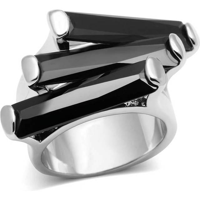 Alamode 3W247-5 Women Rhodium Brass Ring with AAA Grade CZ in Black Diamond - Size 5