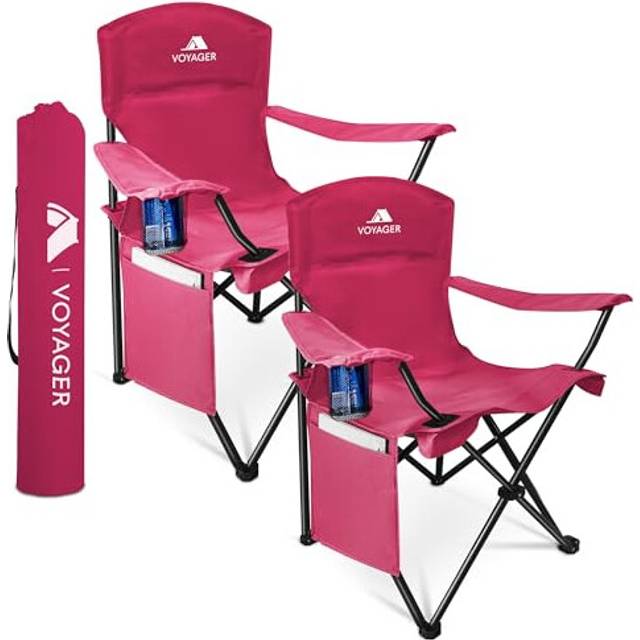 Voyager Folding Camping Chair 2-Pack, Lightweight with Pocket and Drinks Holder, Holds up to 120kg Each, Easy to Transport, Foldable Outdoor Chair Set