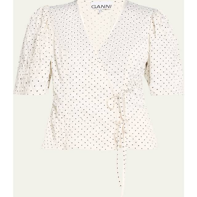 Crinkled Satin Short-Sleeve Wrap Blouse - EGRET - 34 FR (2 US)