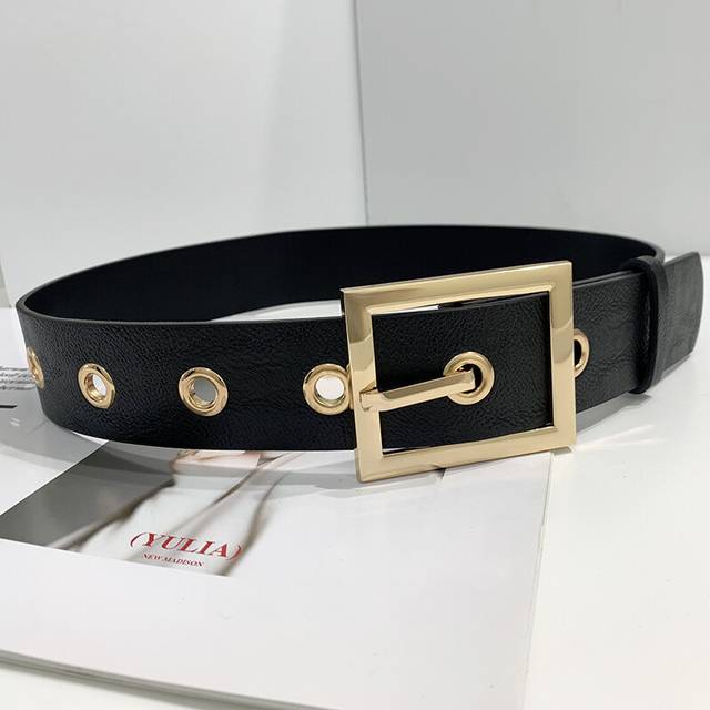 Trendy Womens Black Waist Belt With Rectangle Alloy Buckle For Versatile Fall Looks