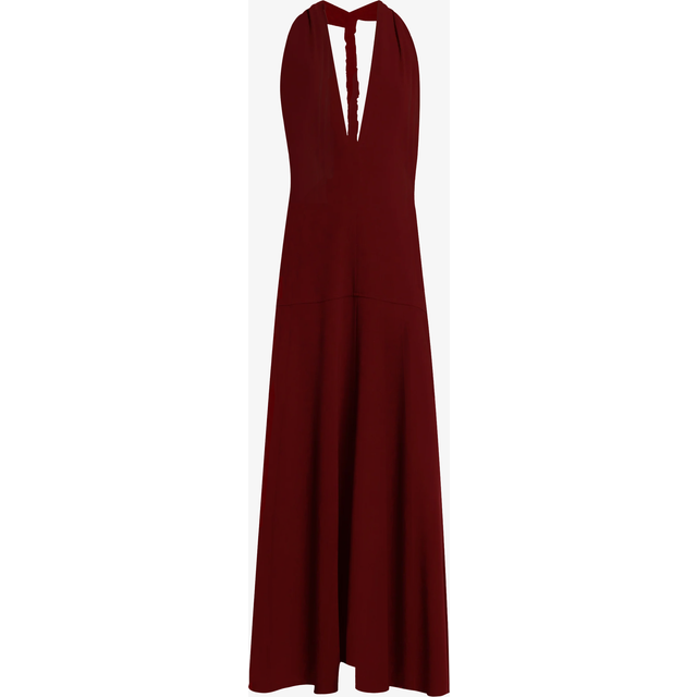 Plunging Halter Twisted Matte Viscose Maxi Dress - OXBLOOD - 10